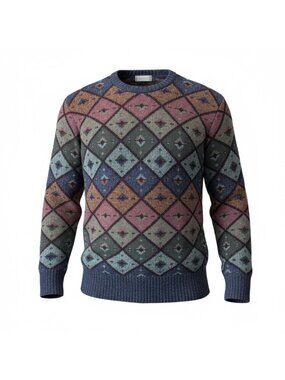 Vintage Christopher Hayes Mens Sweater Large Shetland Wool Geometric Multicolors